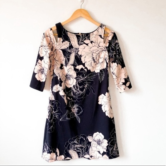 Eliza J Navy Pink Floral Cold Shoulder Dress - Picture 1 of 8